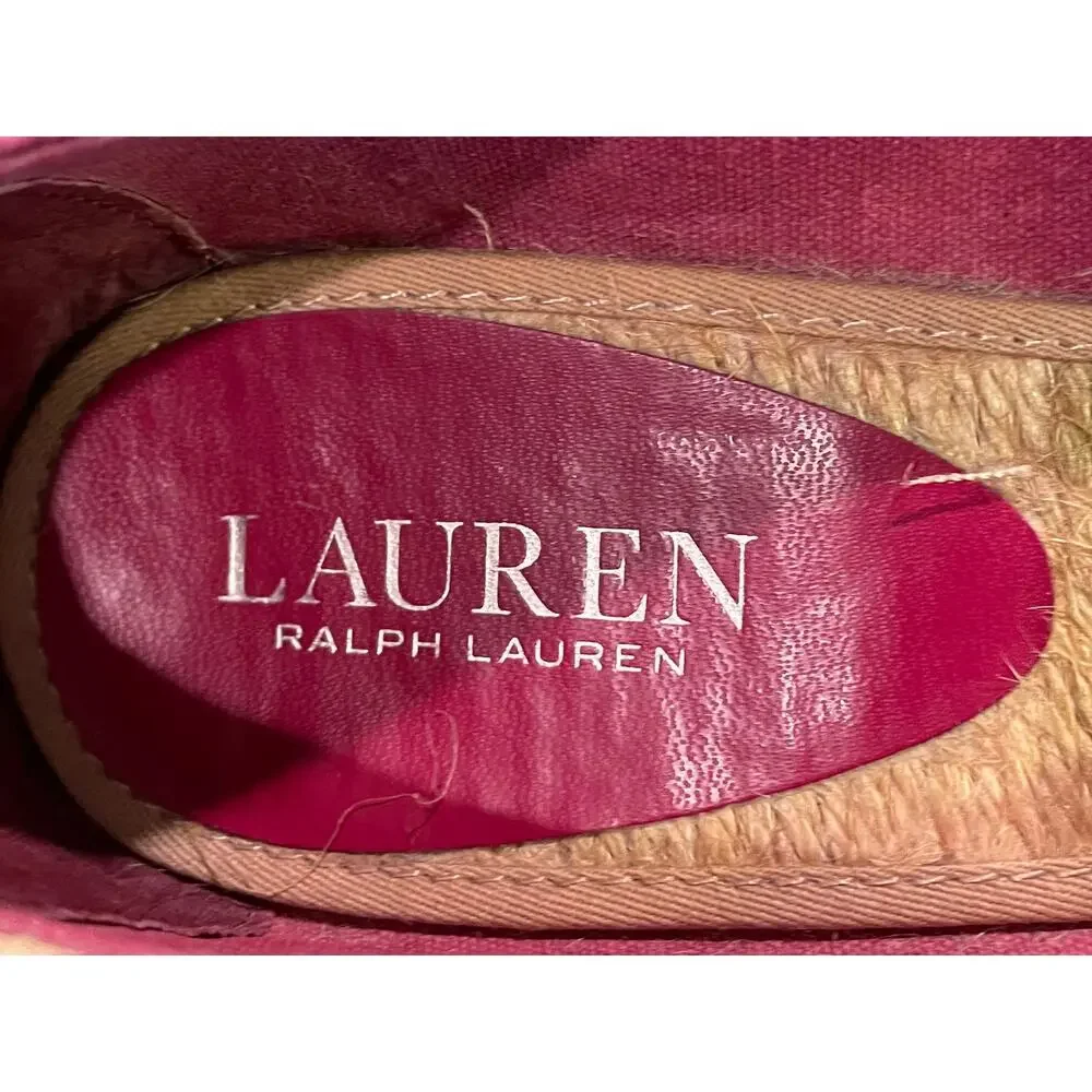 Lauren Ralph Lauren Cecilia Espadrille Peep Toe Wedge, Red/Pink Floral, Size 8